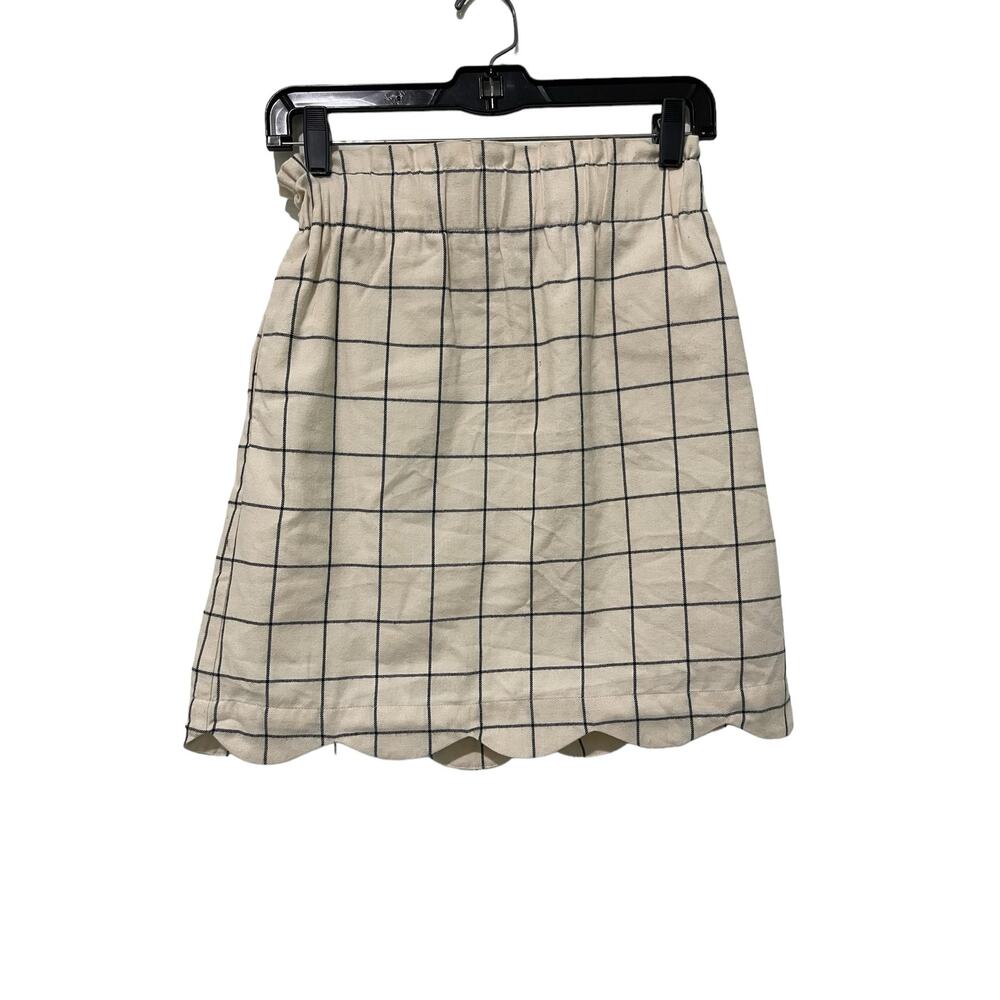 Lauren James mini skirt Sm Ivory Black Plaid flannel cotton lining scallop hem